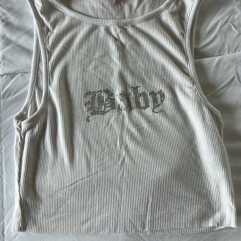 Meshki White Ribbed Crop Top - Picture 3 of 4